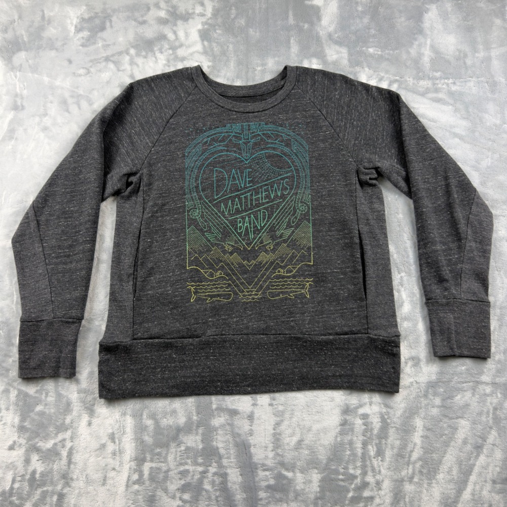 Dave Matthews Band Graphic Sweatshirt Mens Medium Charcoal Grey Raglan Pockets